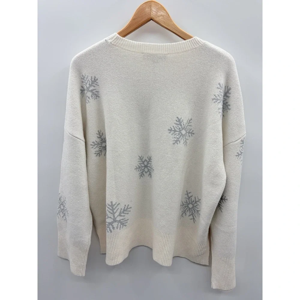 Ann Taylor LOFT Womens Size XL Shimmer Snowflake Sweater in Cream/Silver $70